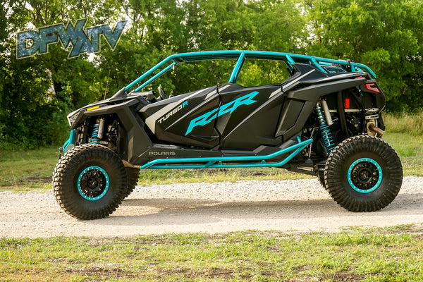 Polaris RZR Turbo R 4 - Teal Cage with Black Roof, Rock Sliders and More