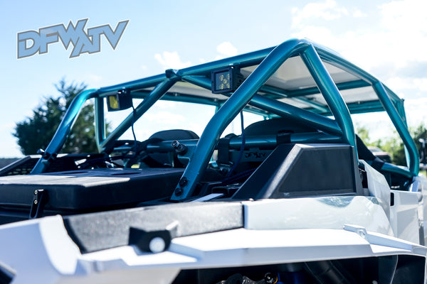 White Polaris RZR XP 4 - Turquoise Cage and White Roof