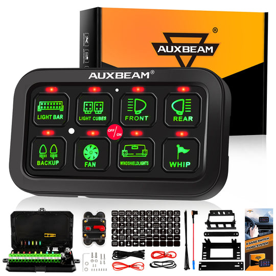 Auxbeam GA80 8 Gang LED Switch Panel Kit Automatic Dimmable Universal(One - Sided Outlet) Green