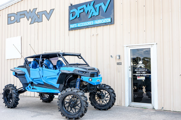 Polaris RZR XP 4 Turbo  - Black Cage with Blue Bumpers and Tree Kickers - October2020