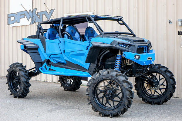 Polaris RZR XP 4 Turbo  - Black Cage with Blue Bumpers and Tree Kickers - October2020