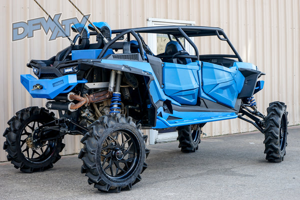 Polaris RZR XP 4 Turbo  - Black Cage with Blue Bumpers and Tree Kickers - October2020