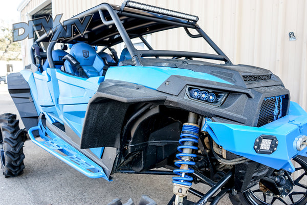 Polaris RZR XP 4 Turbo  - Black Cage with Blue Bumpers and Tree Kickers - October2020