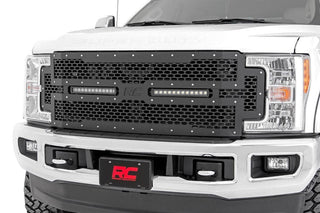 Rough Country MESH GRILLE | 12" DUAL ROW LED | BLACK | FORD SUPER DUTY (17-19)