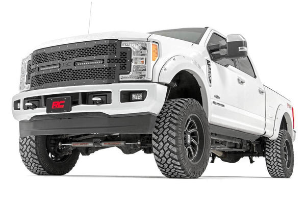 Rough Country MESH GRILLE | 12" DUAL ROW LED | BLACK | FORD SUPER DUTY (17-19)